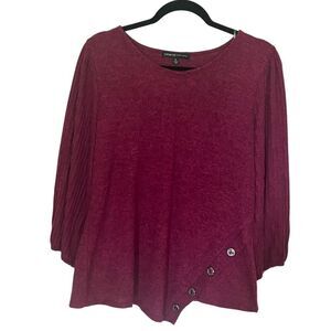 XL Sweater w/ Button Accents & 3/4 Puff/Ribbed Sleeves, Adrienne Vittadini